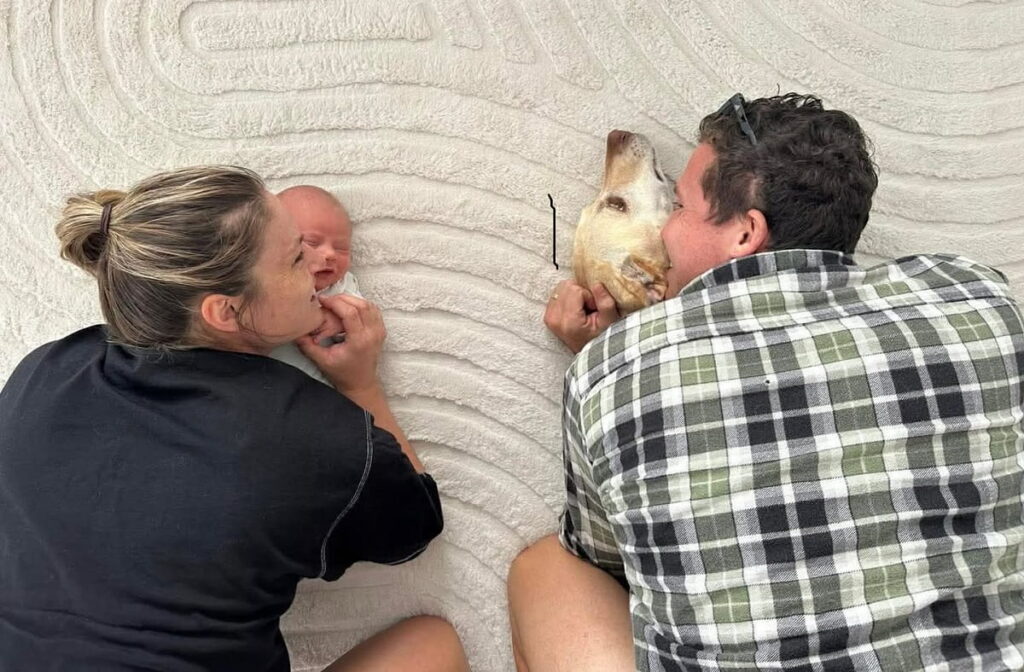 Michaela Blyde, her husband Michael Brake and their baby