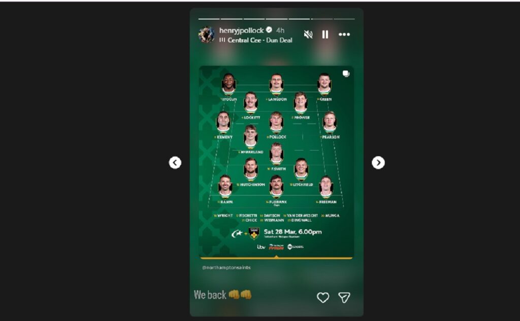 Northampton Saints star Henry Pollock's post ahead of  Saracens clash