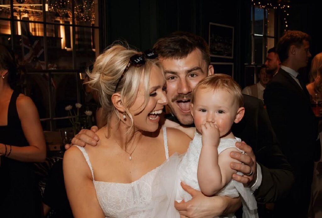 Ollie Sleightholme, his wife Lucy and their baby