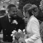 Ollie Lawrence and his wife Emily Morrison on their wedding day