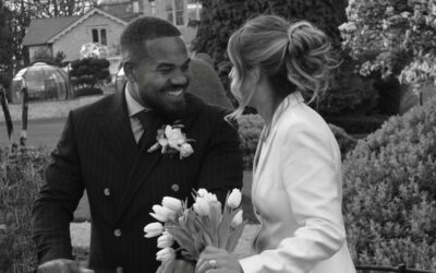 Ollie Lawrence and his wife Emily Morrison on their wedding day