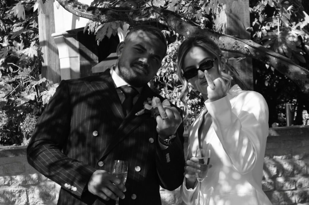 Ollie Lawrance and his wife Emily Morrison on their wedding day