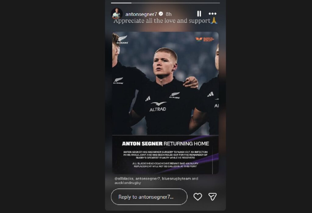 Anton Segner All Blacks injury